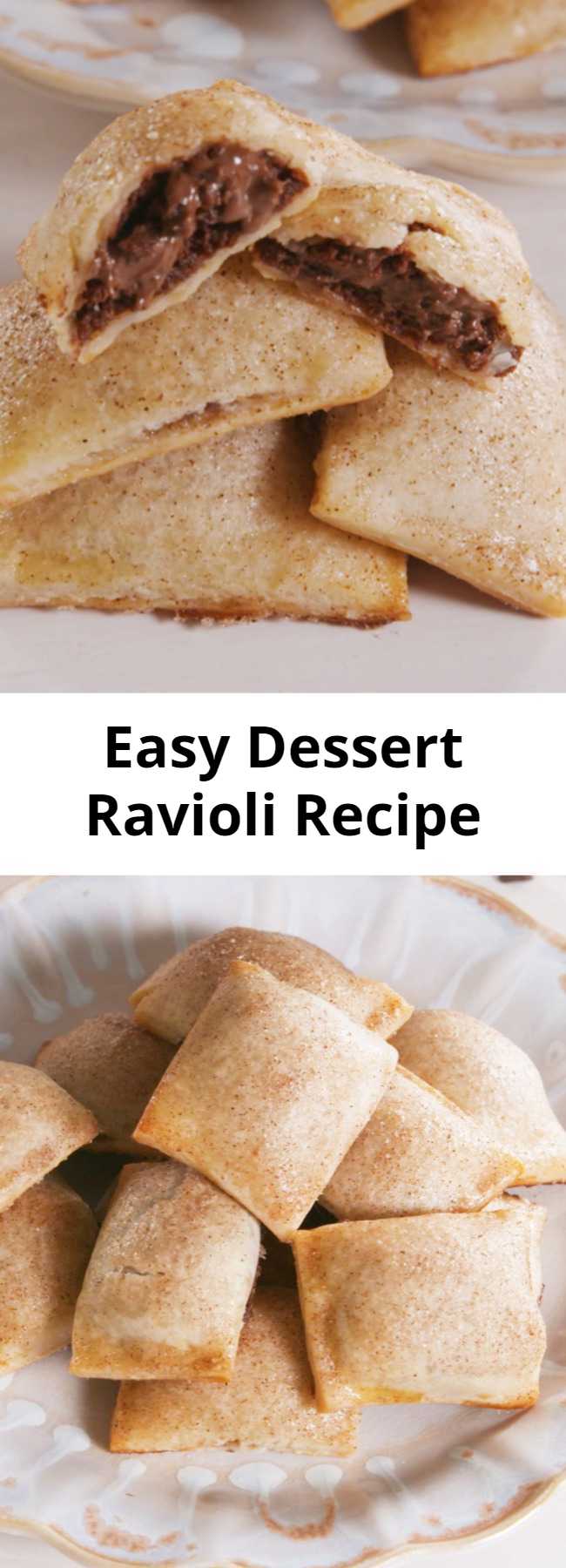 Easy Dessert Ravioli Recipe - How genius is this method?! You can fill these "ravioli" with all sorts of things, from fruit fillings to peanut butter and chocolate. We chose Nutella because we're obsessed with it. This Dessert Ravioli is the BEST thing to do with Nutella. #icecubetrayhacks #piedough #creamcheese #nutella #nutelladesserts #minidesserts