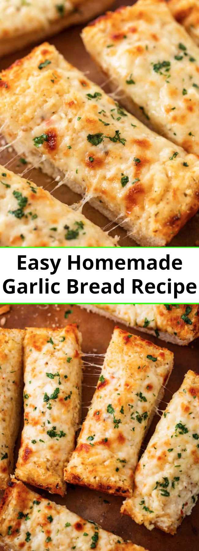 Easy Homemade Garlic Bread Recipe - This easy homemade garlic bread is loaded with two kinds of cheese and has secret ingredients that put it above the other garlic bread recipes out there! #recipe #sidedishidea #italianfood #sidedish #comfortfood #sides #breadsticks