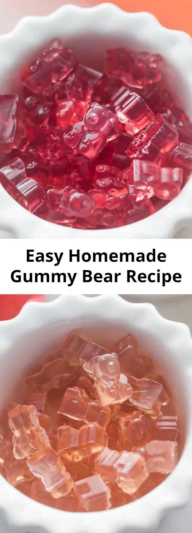 Easy Homemade Gummy Bear Recipe - This homemade gummy bear recipe is so easy to make! Kids will love helping to make their own gummy bear treats. 2 ways to make them: Gummy Bear Recipe with Jello and Gummy Bear Recipe with Gelatin and Real Fruit Juice #recipes #kidsrecipes #snacks #treats