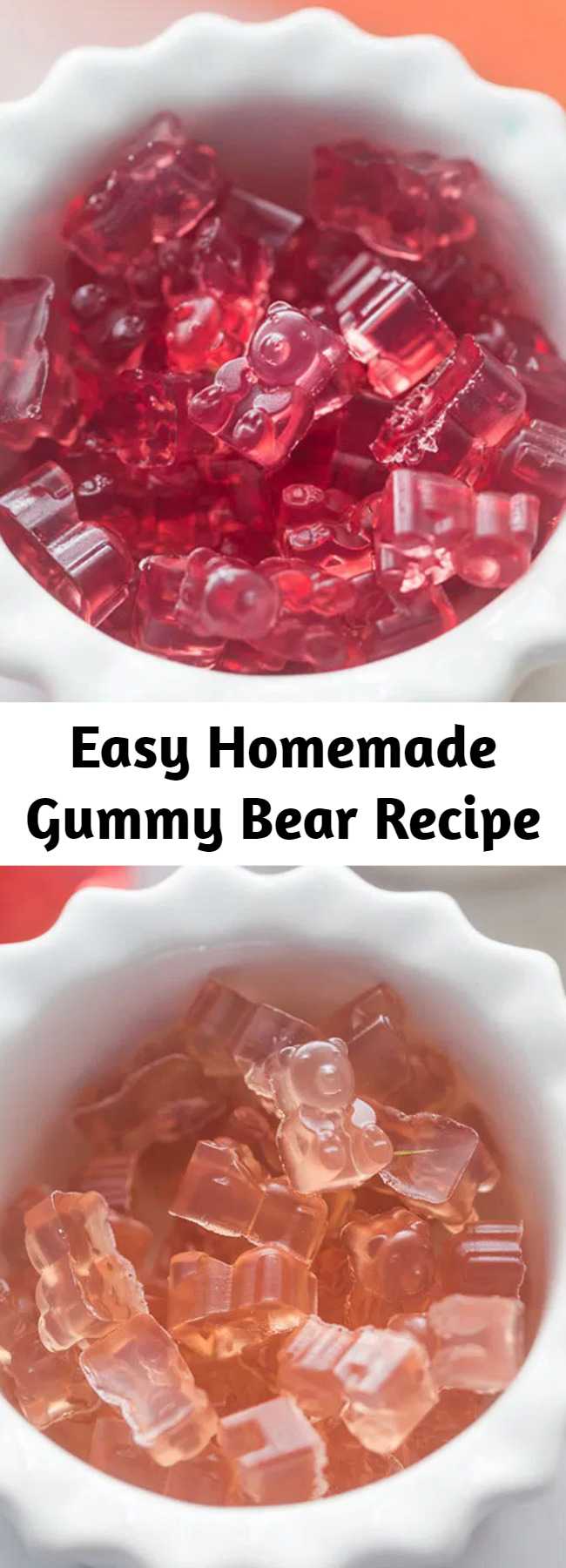 Easy Homemade Gummy Bear Recipe - This homemade gummy bear recipe is so easy to make! Kids will love helping to make their own gummy bear treats. 2 ways to make them: Gummy Bear Recipe with Jello and Gummy Bear Recipe with Gelatin and Real Fruit Juice #recipes #kidsrecipes #snacks #treats