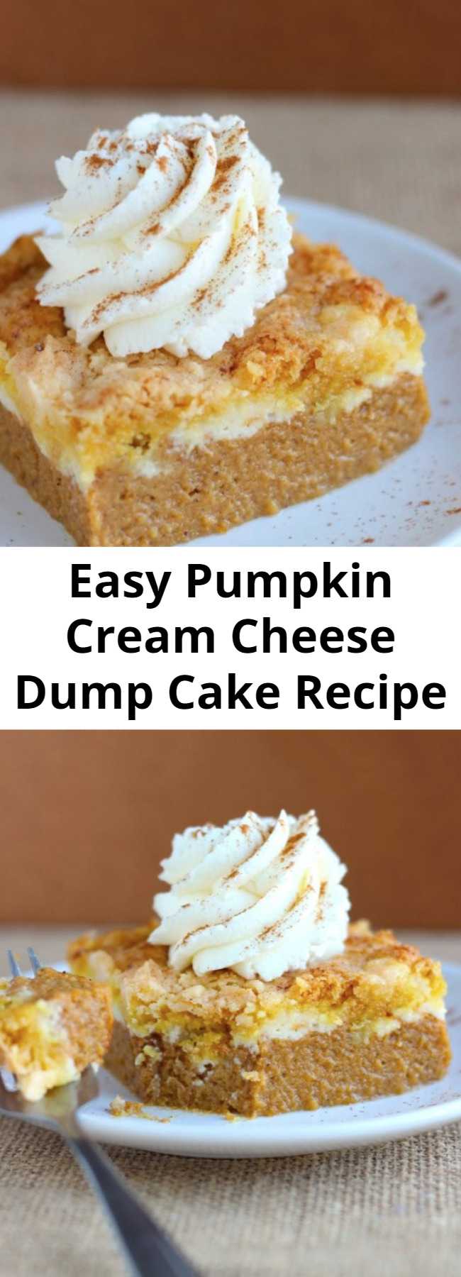 Easy Pumpkin Cream Cheese Dump Cake Recipe - BETTER and way easier than pumpkin pie! This Pumpkin Cream Cheese Dump Cake is the best way to serve pumpkin pie to a crowd!