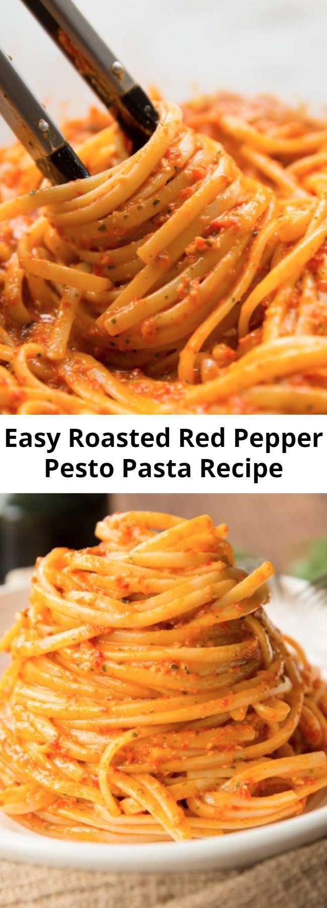 Easy Roasted Red Pepper Pesto Pasta Recipe - This Roasted Red Pepper Pesto Pasta is bursting with flavour and goes down in just 15mins! #redpepper #bellpepper #pesto #pasta