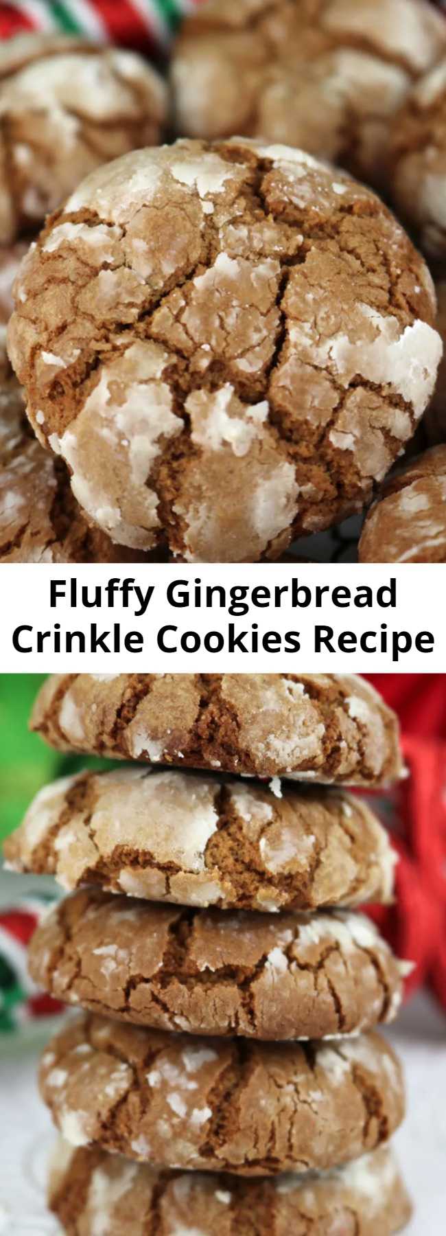 Fluffy Gingerbread Crinkle Cookies Recipe - light, fluffy and spicy on the inside and sweet and crunchy on the outside is a delicious Christmas dessert. So easy to make, so delicious, so Christmas-y! You're definitely going to want to add this recipe to your Christmas desserts baking list! #ChristmasDesserts #EasyChristmasDessert #FunChristmasDessert