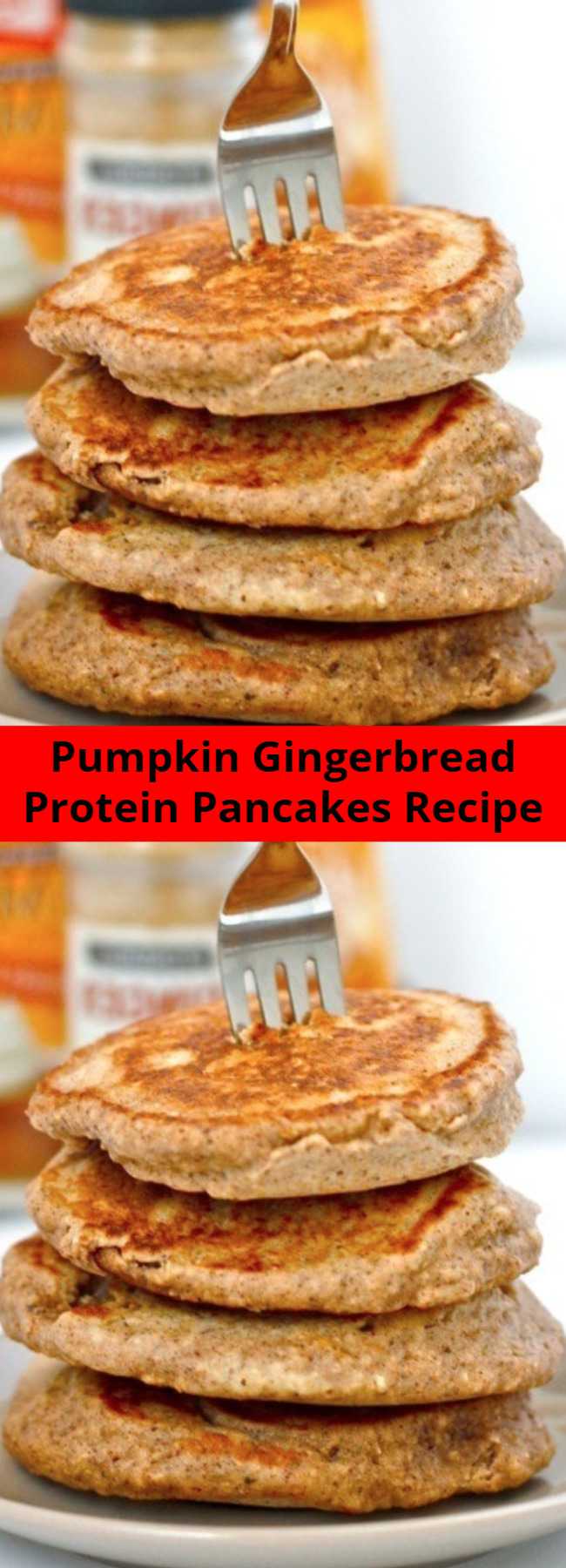Pumpkin Gingerbread Protein Pancakes Recipe - Hands down, the fluffiest pancakes you’ll ever make which are so healthy and filling! High in protein, gluten free, dairy free, sugar free and a vegan option, an easy method provides a perfect stack of pancakes every time with a hidden vegetable too!