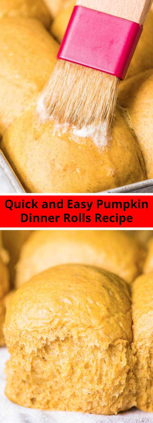 Quick and Easy Pumpkin Dinner Rolls Recipe - Quick and easy Pumpkin Dinner Rolls are egg free and filled with pumpkin spice flavor. The perfect bread for Thanksgiving dinner. #thanksgiving #thanksgivingrecipes #pumpkin #pumpkinbread