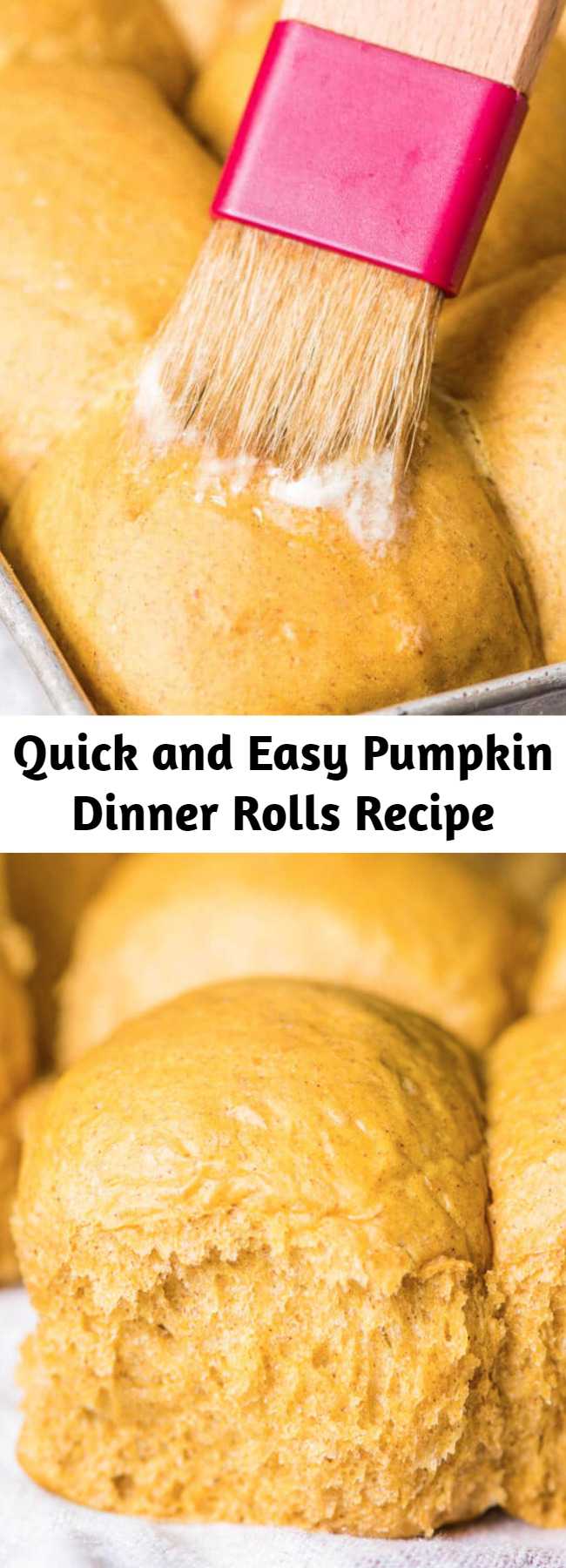 Quick and Easy Pumpkin Dinner Rolls Recipe - Quick and easy Pumpkin Dinner Rolls are egg free and filled with pumpkin spice flavor. The perfect bread for Thanksgiving dinner. #thanksgiving #thanksgivingrecipes #pumpkin #pumpkinbread