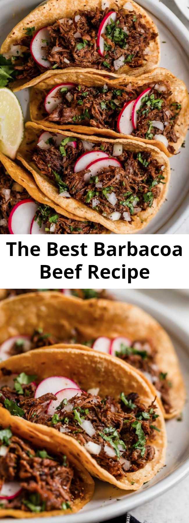 The Best Barbacoa Beef Recipe - This flavorful meat is deliciously seasoned and cooked low and slow until perfectly tender. Layer it in tortillas with all your favorite toppings for a crave-worthy dinner! #barbacoa #beef #tacos #mexicanrecipe