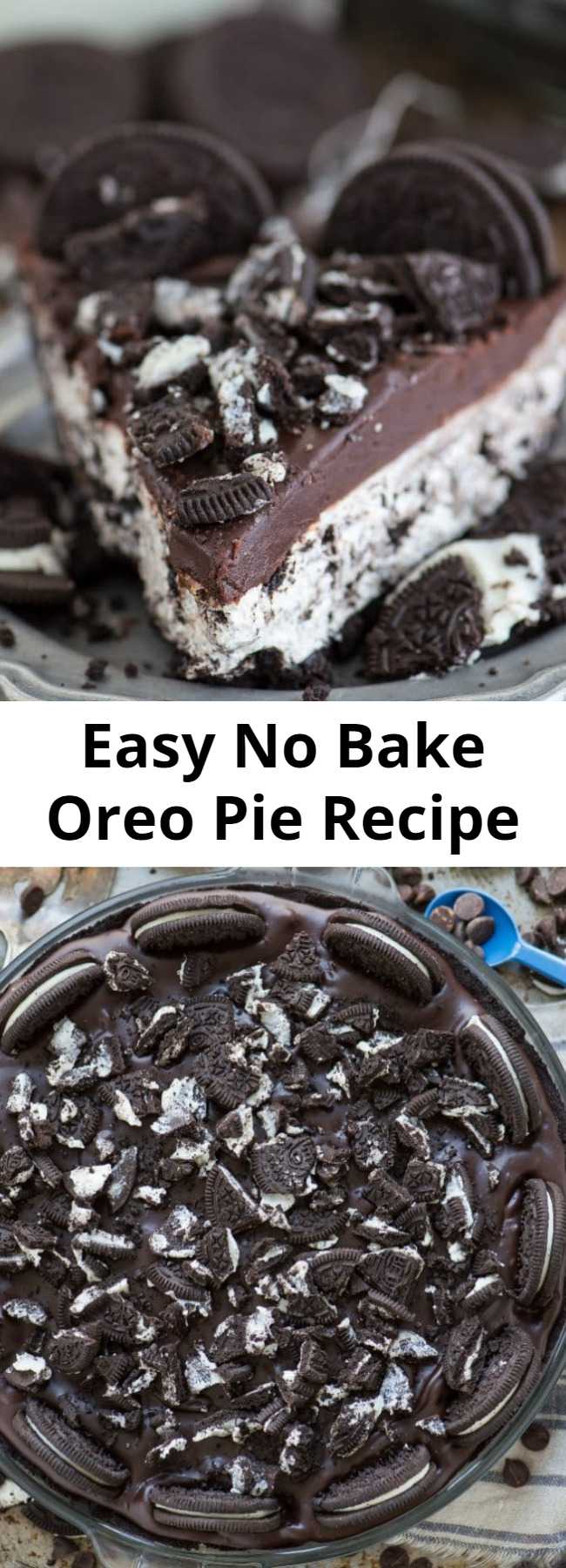 Easy No Bake Oreo Pie Recipe - The best no bake oreo pie! Oreo crust, oreo cream cheese filling, chocolate ganache topped with oreos!! The question is.. is there such a thing as too many oreos? I think not :) #oreopie #nobakeoreopie