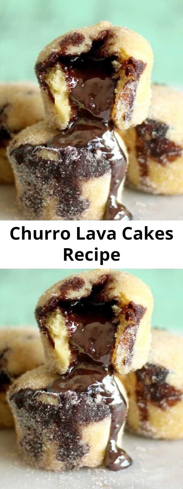 Churro Lava Cakes Recipe - Turn your favorite sweet, cinnamon-y snack into a bite-sized cake stuffed with warm chocolate.