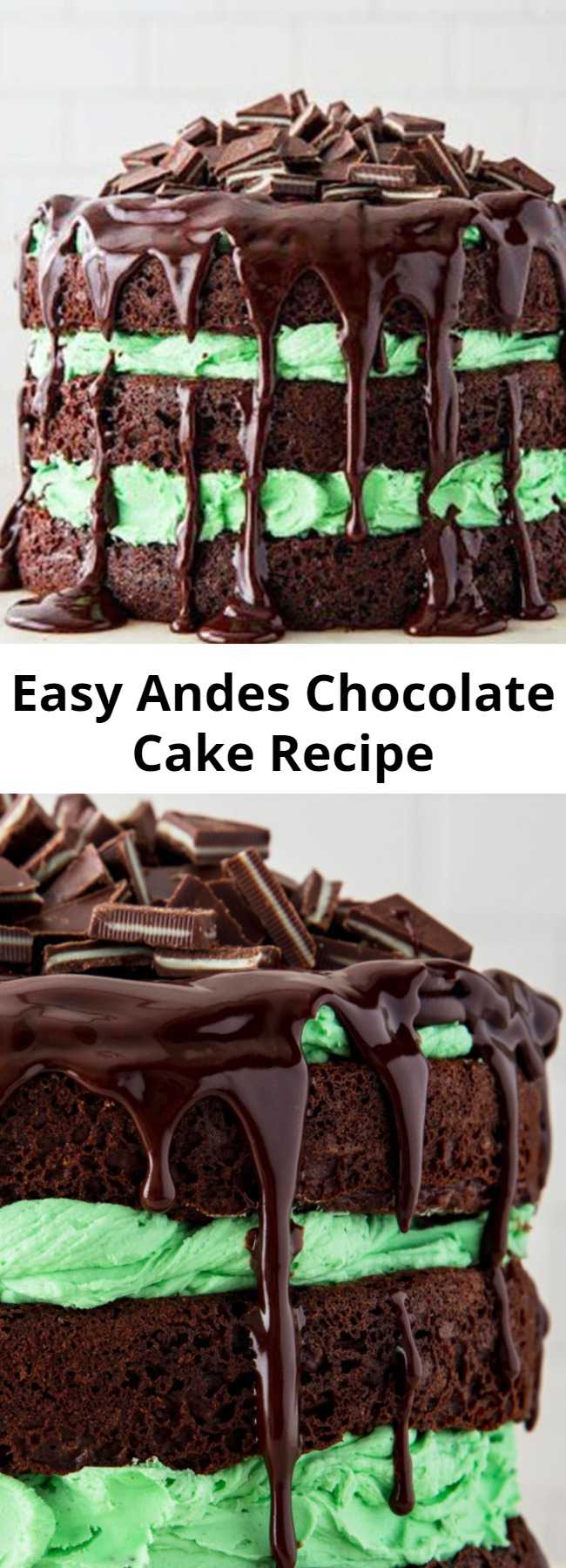 Easy Andes Chocolate Cake Recipe - Andes lovers will FREAK OUT over this gorgeous, minty layer cake. The layers of chocolate and mint buttercream will have you falling in love! #andes #layer #cake #mint #chocolate #dessert #recipe #easy