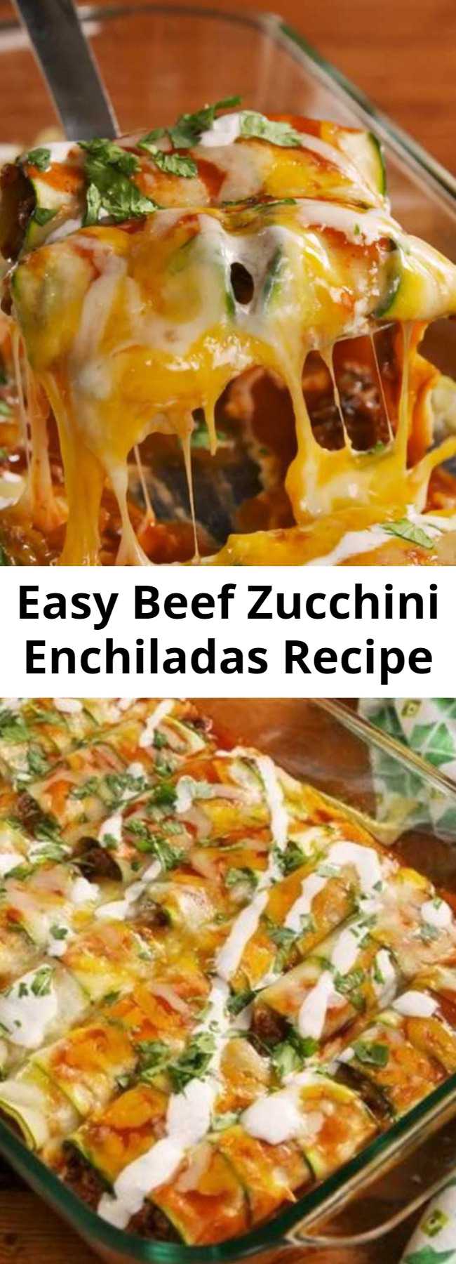 Easy Beef Zucchini Enchiladas Recipe - Zucchini can do it all and these enchiladas prove it! It's much easier to roll up than you would imaging making these so fun to make. #lowcarb #zucchini #healthyenchiladas #healthyrecipes