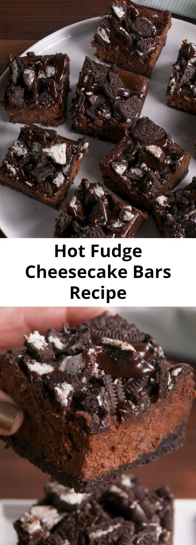 Hot Fudge Cheesecake Bars Recipe - The chocolate lover's dream. This will fulfill all your chocolate fantasies. #food #easyrecipe #dessert #ideas #chocolate