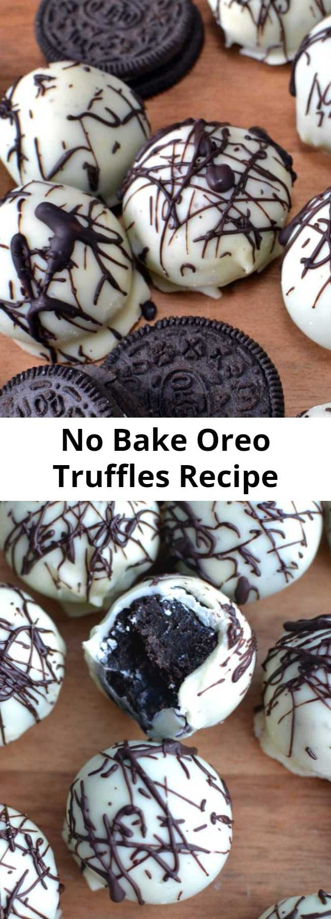 No Bake Oreo Truffles Recipe - These no bake Oreo Truffles have a sweet outer chocolate shell that surrounds a decadent, chocolate Oreo filling- and you only need 4 ingredients! #nobake #Oreos