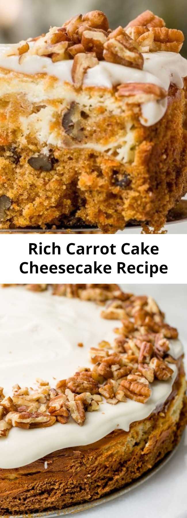 Rich Carrot Cake Cheesecake Recipe - Mash-ups don't get much better than this. With classic carrot cake on the bottom and rich, creamy cheesecake on top, we can't think of a better Easter dessert.