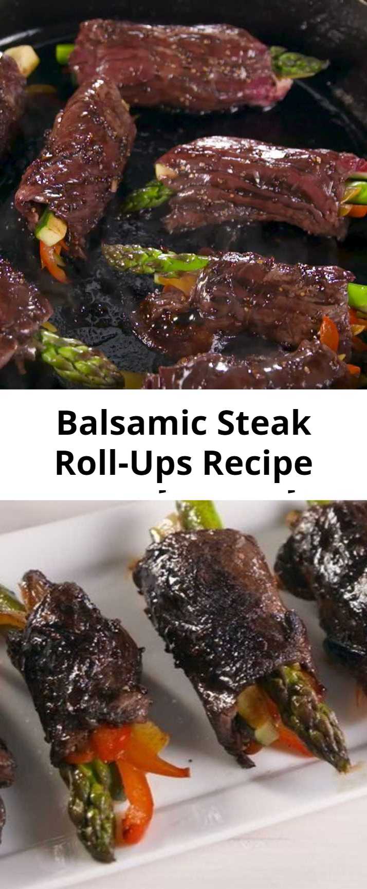 Balsamic Steak Roll-Ups Recipe - Securing the roll-ups with toothpicks makes them MUCH easier to cook. Just don't forget to remove them when it's time for serving! #easyrecipe #steak #lowcarb #meat #party