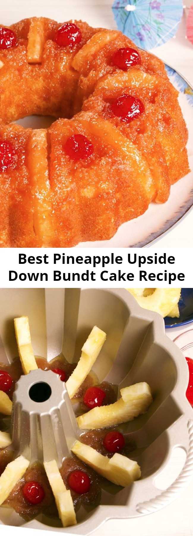 Best Pineapple Upside Down Bundt Cake Recipe - This Pineapple Upside Down Bundt Cake tastes like vacation. Stunning. #pineapple #upsidedowncake #pineapplecake #pineapplejuice #cherries #summertreat