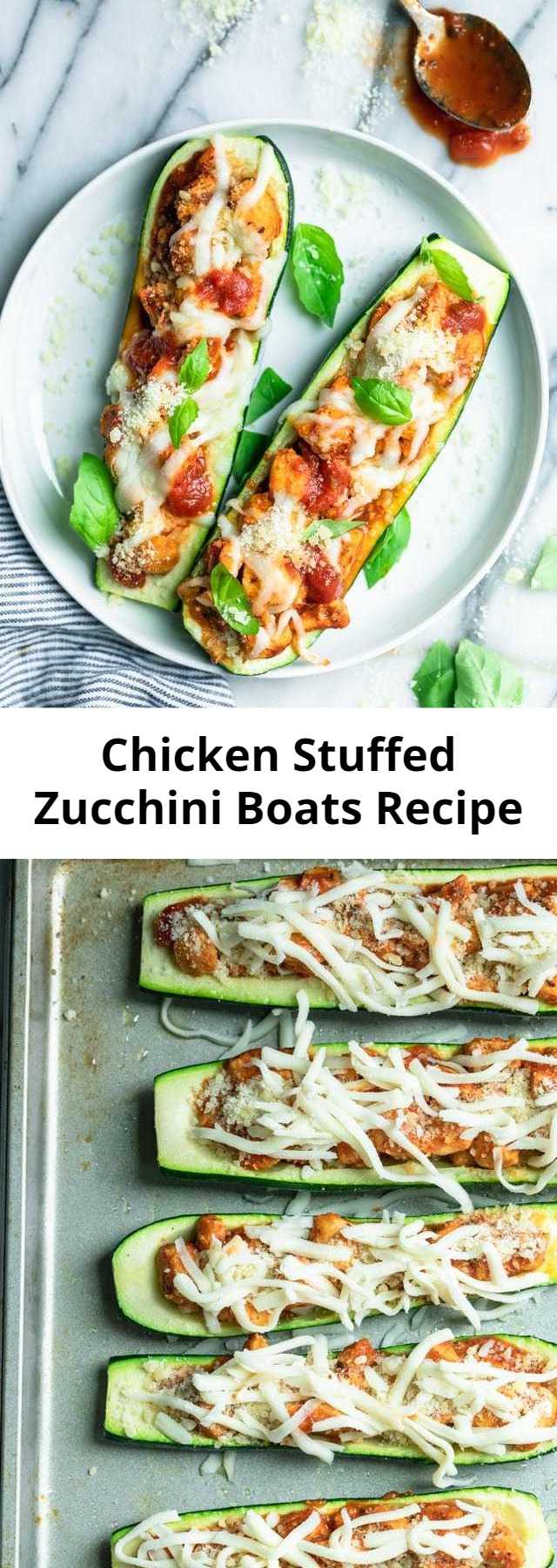 Chicken Stuffed Zucchini Boats Recipe - These Stuffed zucchini boats are easy, Keto friendly and low carb. Stuffed with chicken, marinara and topped with cheese, they make a quick and easy meal. #whole30 #keto #lowcarb #dinner #healthy