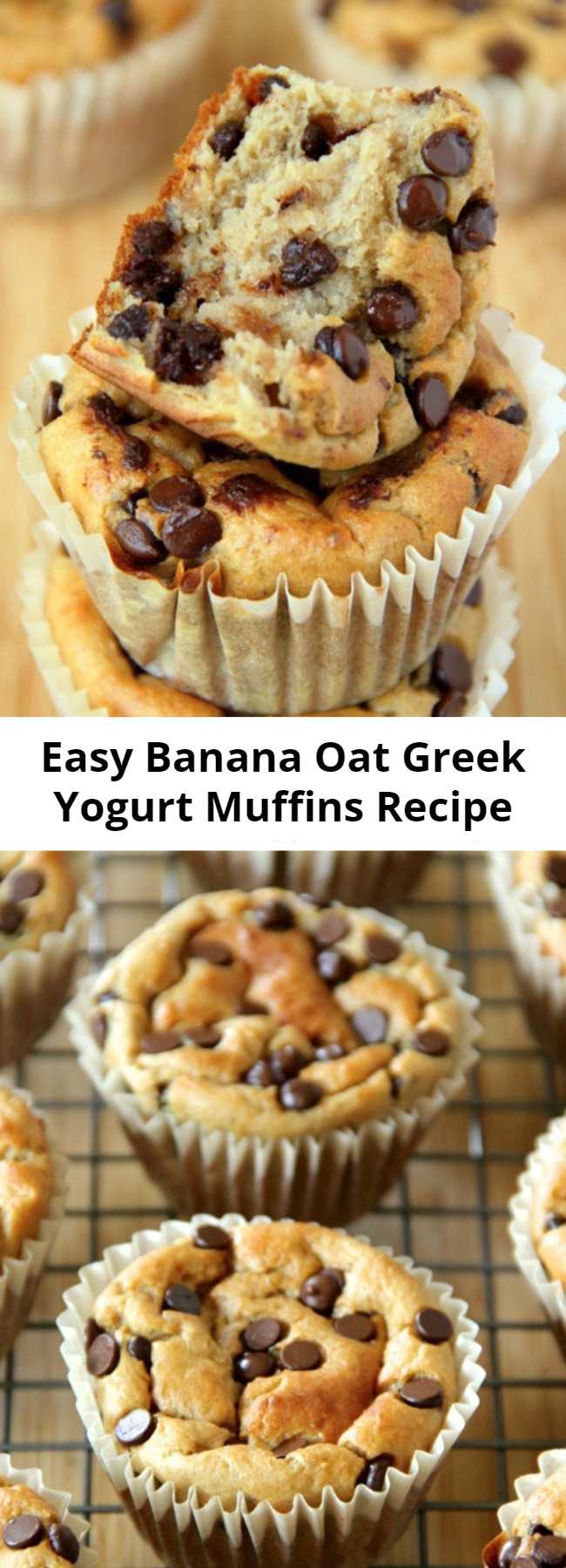 Easy Banana Oat Greek Yogurt Muffins Recipe - Made with no flour or oil, these Banana Oat Greek Yogurt Muffins make for a deliciously healthy breakfast or snack!