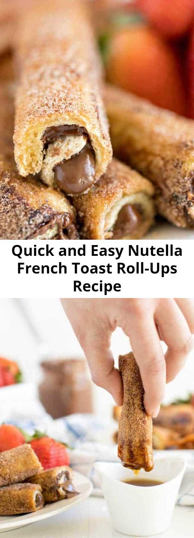 Quick and Easy Nutella French Toast Roll-Ups Recipe - These Nutella French Toast Roll-Ups are quick and easy to make and a fun, finger-friendly treat for breakfast or brunch. #frenchtoast #nutella #cinnamon #cinnamonsugar #fingerfood #easyfrenchtoast #brunch #brunchrecipe #breakfast #rollup