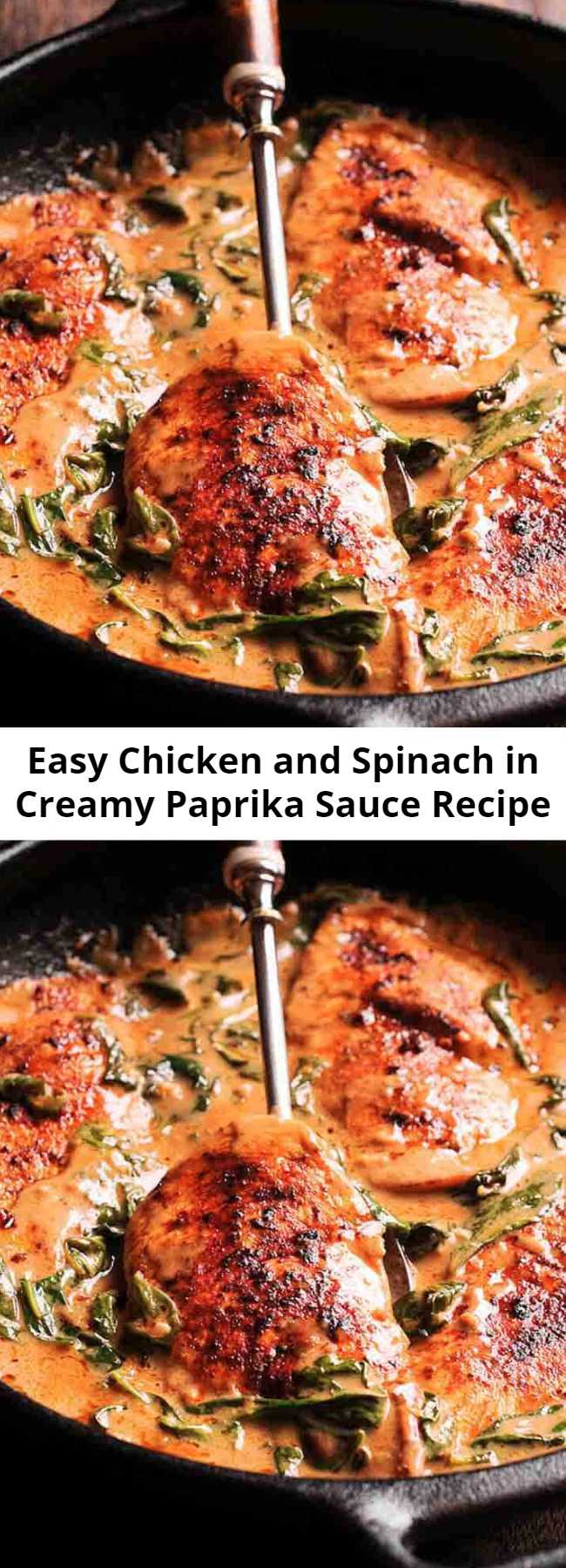 Chicken and Spinach in Creamy Paprika Sauce Recipe - Chicken and Spinach in Creamy Paprika Sauce is an amazing one-pan dish with an amazing flavor from white wine and mild tang from the fresh lemon juice.