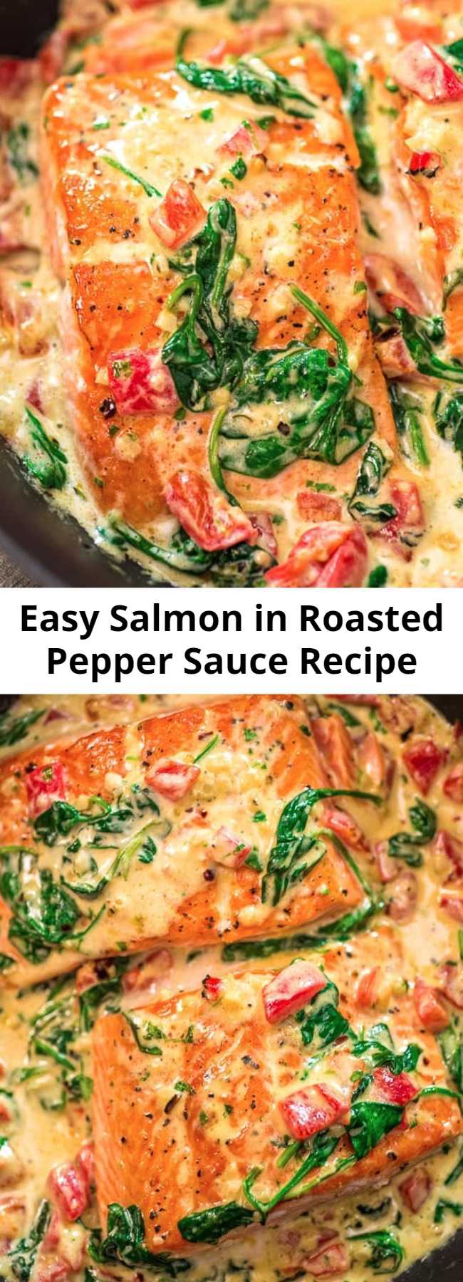 Easy Salmon in Roasted Pepper Sauce Recipe - This Salmon in Roasted Pepper Sauce makes an absolutely scrumptious meal, worthy of a special occasion. Make this easy one-pan dinner in just 20 minutes! #salmon #dinner #fish #seafood #keto #recipeoftheday
