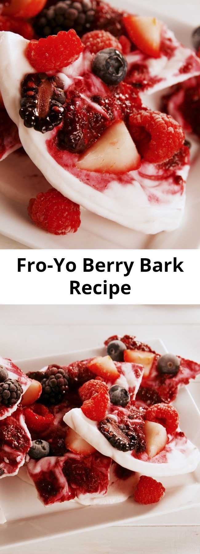 Fro-Yo Berry Bark Recipe - Short on time? These are a BREEZE. This berrylicious snack takes no time to prep, and the thin, creamy layer of Two Good™ Greek low-fat yogurt freezes just in time for you to snack and share. These decadent strawberry desserts will have you dreaming of summer.