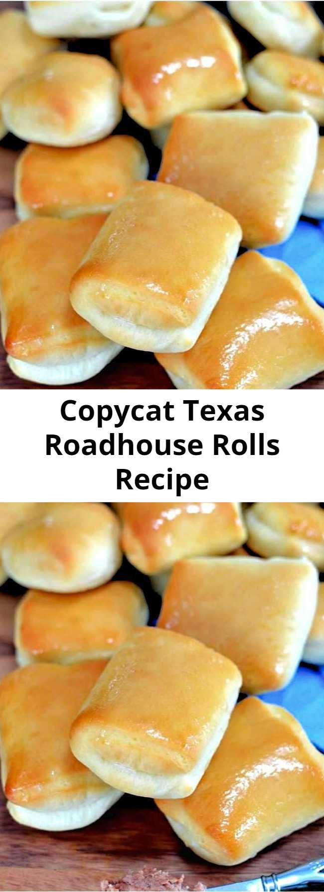 Copycat Texas Roadhouse Rolls Recipe - These Copycat Texas Roadhouse Rolls are brushed with sweet honey butter and can be made in a bread machine or by hand! A perfect side dish idea for holidays and family dinners! #rolls #easy #texasroadhouse #bread #sidedish #sides #copycatrecipes #copycatrecipe