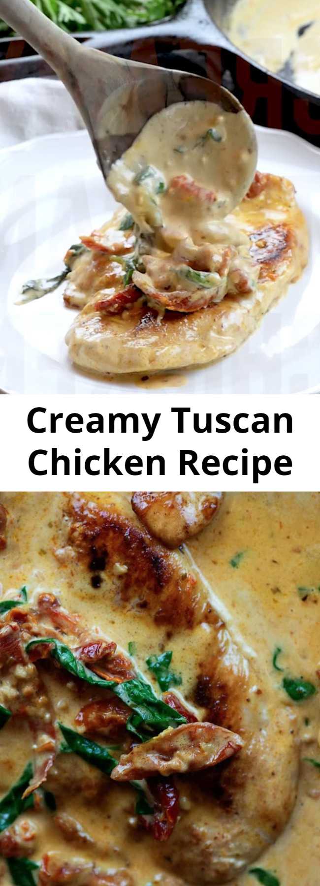 Creamy Tuscan Chicken Recipe - Creamy Tuscan Chicken is a one-skillet dish that’s oh so rich and satisfying. It’s low carb, family friendly, and sure to be a hit thanks to that creamy flavorful sauce! #lowcarb #keto #chicken #recipes