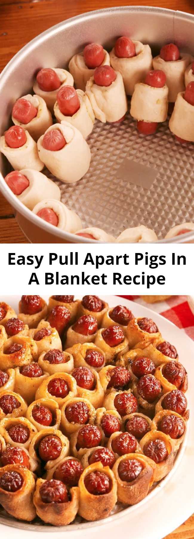 Easy Pull Apart Pigs In A Blanket Recipe - Pull Apart Pigs In A Blanket use the most GENIUS cake pan hack and make the traditional game-day snack so much better! These are positively irresistible. #recipe #easy #easyrecipes #appetizer #party #partyfood #partyideas #appetizers #hotdogs #hacks #lifehacks #baking #bakinghacks