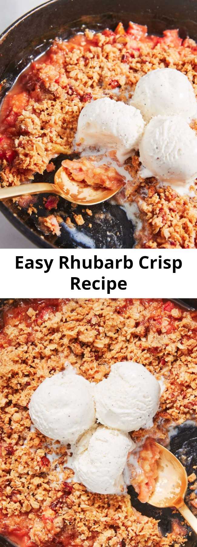 Easy Rhubarb Crisp Recipe - Savor every day of rhubarb season with this simple and perfect Rhubarb Crisp. The buttery oat crumble balances out the tartness of the rhubarb in the most amazing way. Add ice cream, and you're in dessert heaven.