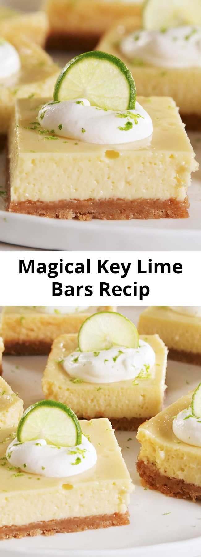 Magical Key Lime Bars Recipe - No added sugar is needed in these bars! The ever-magical sweetened condensed milk provides all the sugar you need. #easyrecipe #dessert #baking #keylime #sweets