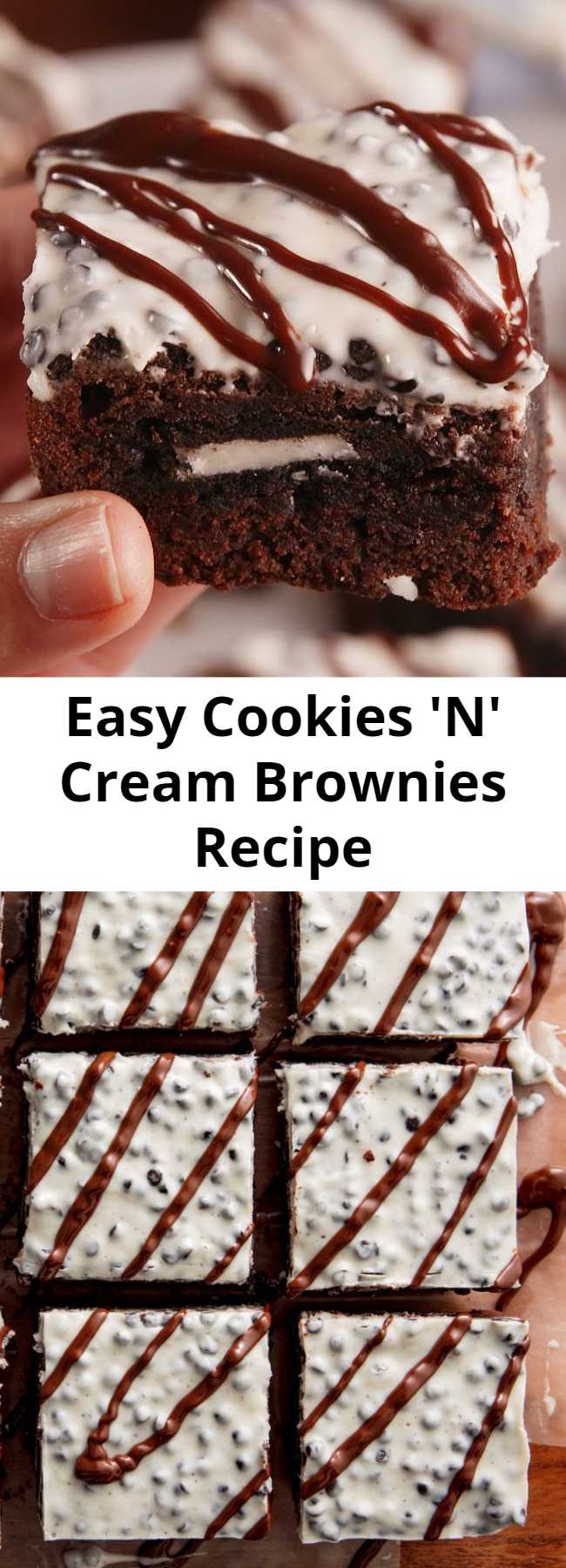 Easy Cookies 'N' Cream Brownies Recipe - Cookies 'N' Cream Brownie bars transform a boxed brownie mix into pure heaven in this recipe. These brownies give us major feels.