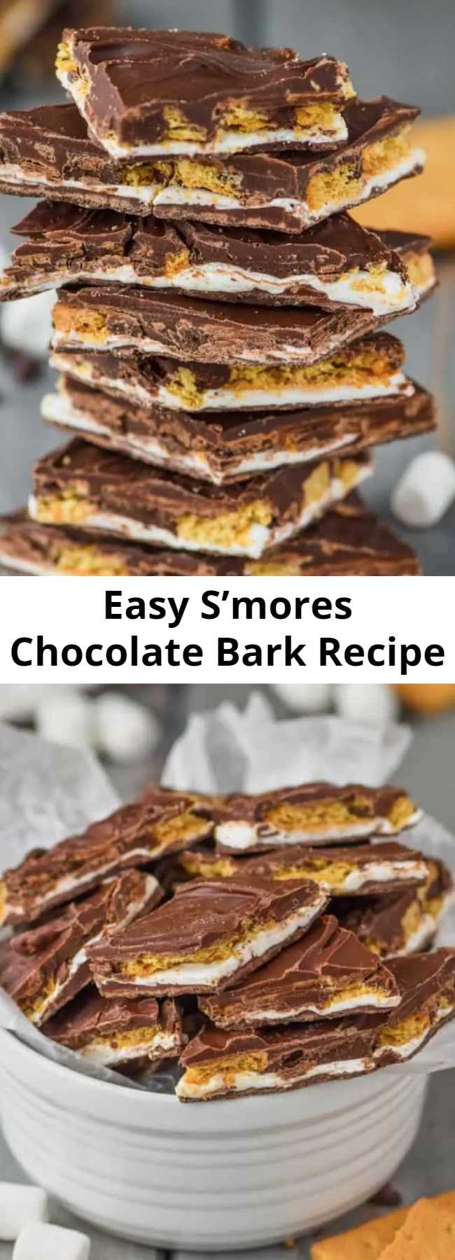 Easy S’mores Chocolate Bark Recipe - S'mores Chocolate Bark is a yummy, amazing inside out s'mores that you don't even need a camp fire for!  Chocolate Bark is my favorite thing to make because it is so easy and the possibilities are endless!