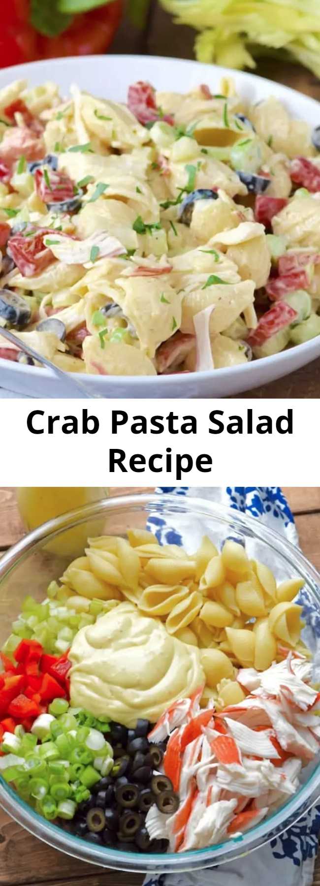 Crab Pasta Salad Recipe - This Crab Pasta Salad is a family recipe, one of my favorites! Packed with veggies and delicious flavor, it’s a staple at summer BBQs! This crab pasta salad is made with Italian dressing and either Spike or Old Bay Seasoning.