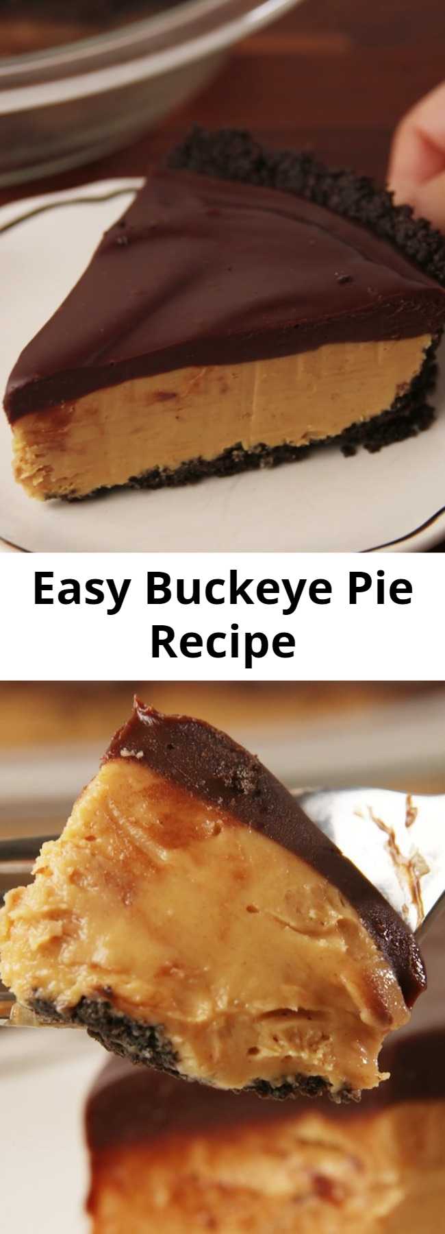 Easy Buckeye Pie Recipe - If you love peanut butter and chocolate, you'll really love this pie. It's rich enough for a holiday dessert, but also no bake, so you can make it all summer. #food #pastryporn #comfortfood #kids #easyrecipe #recipe #inspiration #ideas #diy #home