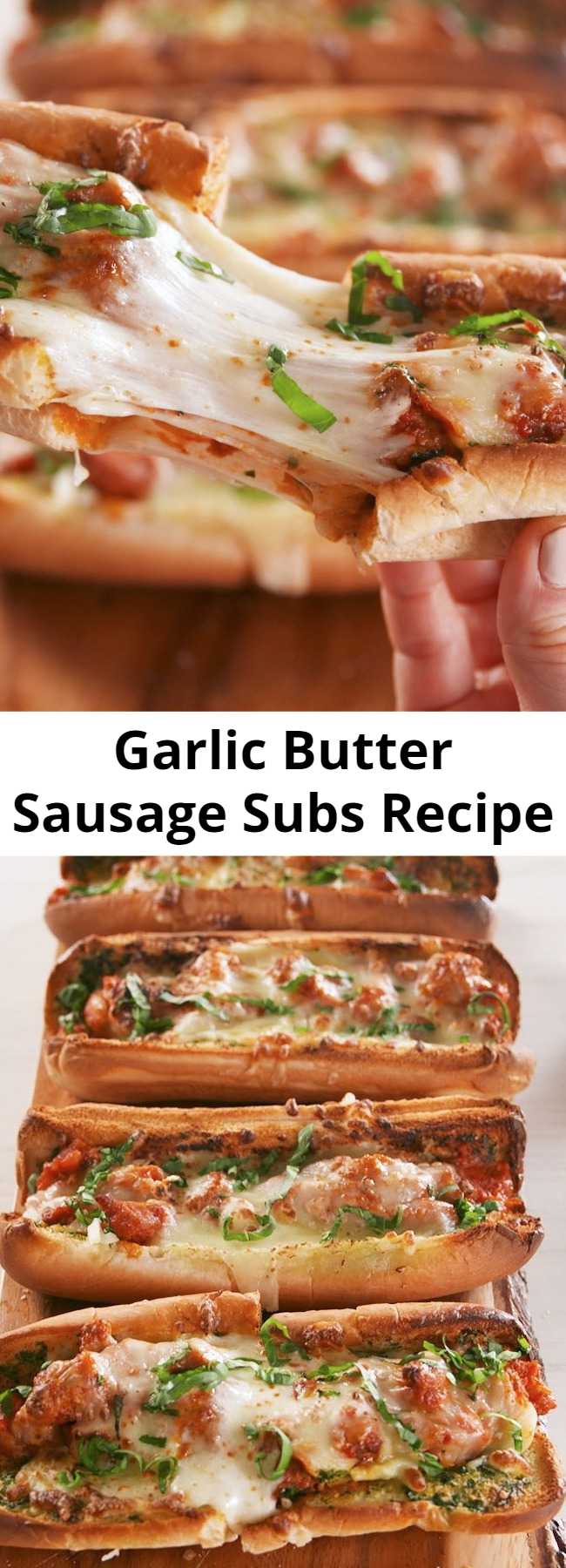 Garlic Butter Sausage Subs Recipe - Crunchy on the outside, soft on the inside. #easyrecipe #sausage #subs #sandwich #garlic