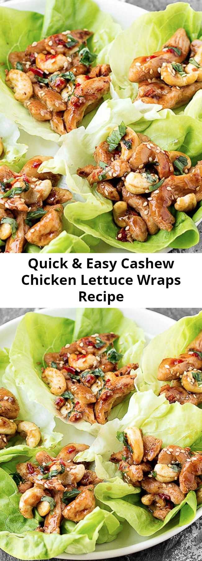 Quick & Easy Cashew Chicken Lettuce Wraps Recipe - These Cashew Chicken Lettuce Wraps are perfect for lunch, dinner, or even as a tasty appetizer. Simple, easy and healthy. Each wrap has only 165 calories!