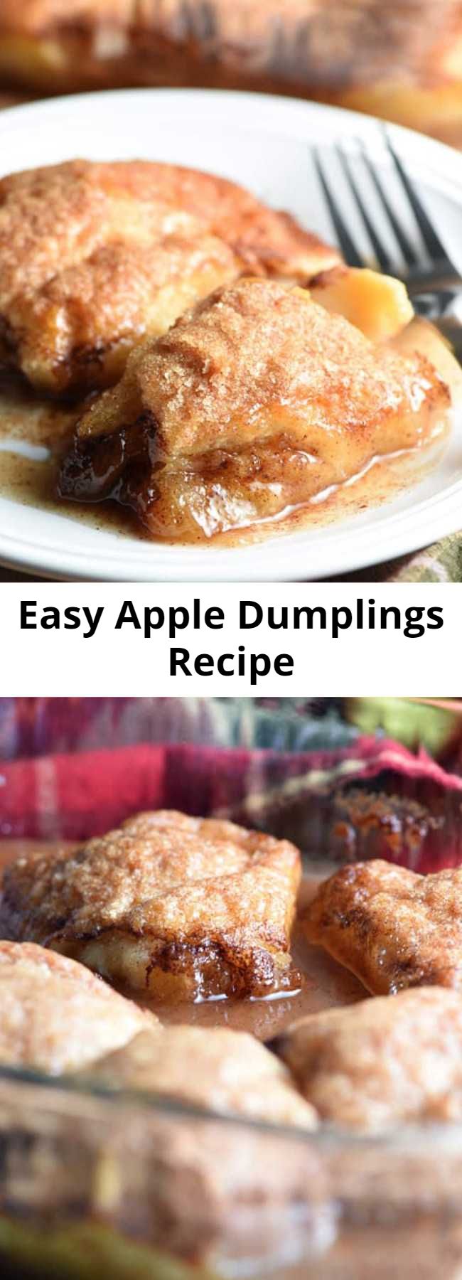 Easy Apple Dumplings Recipe - These Easy Country Apple Dumplings are soft and gooey on the bottom, but crispy on top, and they taste like apple pie. So easy and ridiculously good. Plus the house smells amazing while they bake!