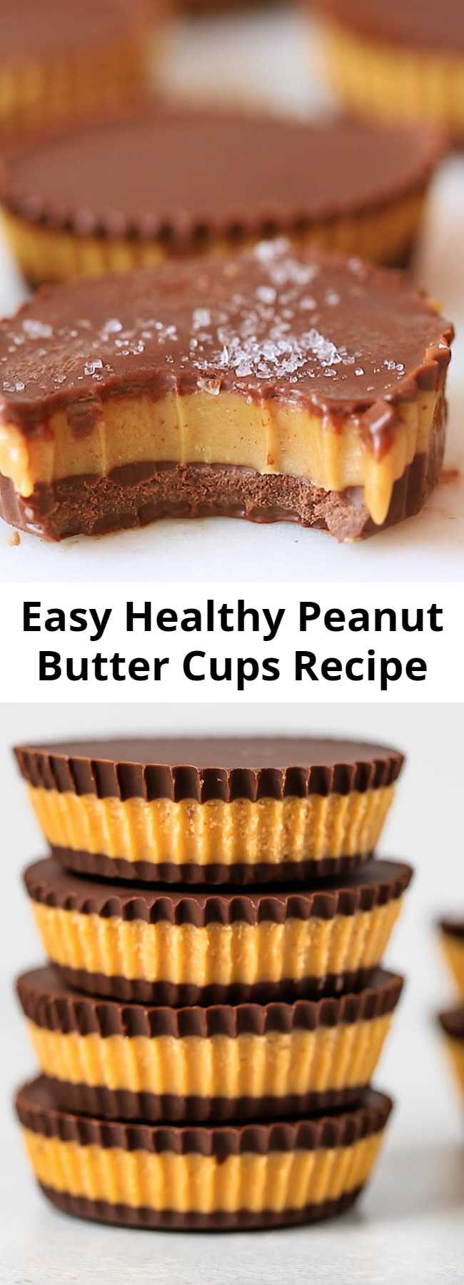 Easy Healthy Peanut Butter Cups Recipe - Make your own peanut butter cups using just 5 simple ingredients — dark chocolate chips, peanut butter, coconut oil, honey and sea salt.