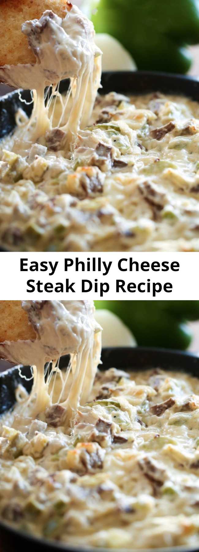 Easy Philly Cheese Steak Dip Recipe - This Philly Cheese Steak Dip is phenomenal and truly tastes JUST like you are biting into that beloved and well sought-after sandwich. The flavor is incredible and this recipe is super unique and exciting!