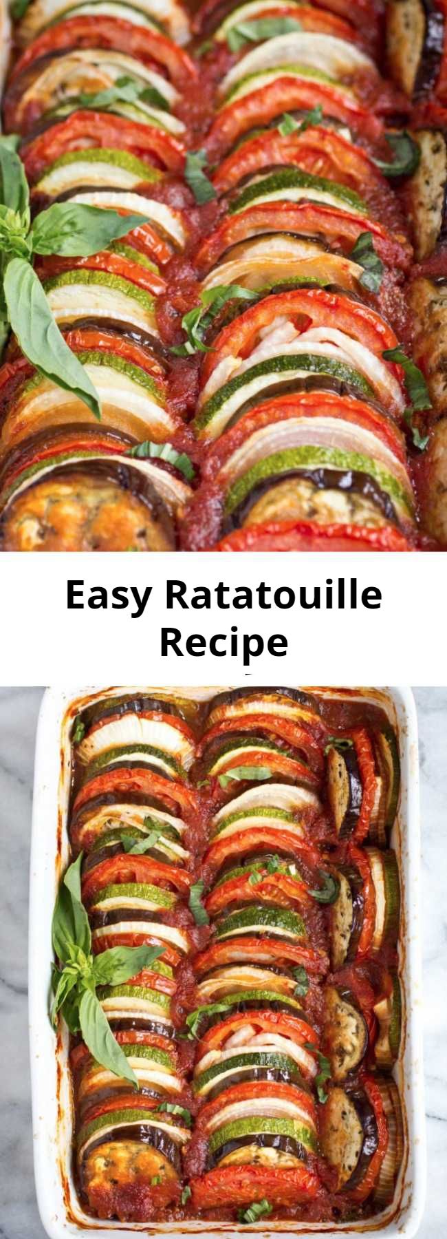 Easy Ratatouille Recipe - This Ratatouille recipe comes together quickly for a fresh weeknight dinner. Plus, it's suitable for gluten free, paleo and vegan diets! It’s a light & fresh dish. Plus, it freezes well – so go ahead and make a double batch! #ratatouille #glutenfreesavory #paleomeals #whole30dinner #whole30sidedish #ketodinnerrecipe #vegetarianeasyrecipes