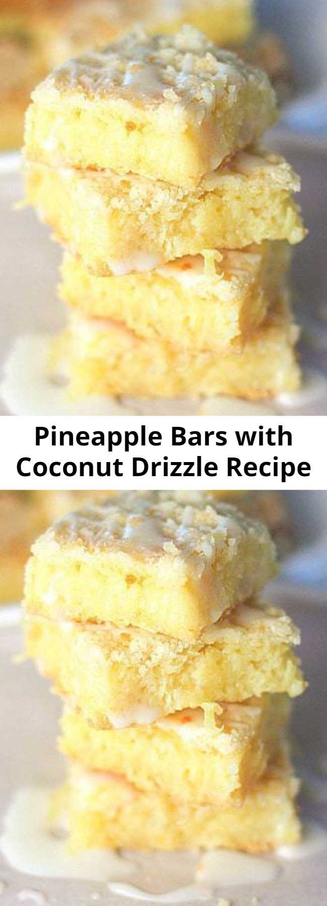 Easy Pineapple Bars with Coconut Drizzle Recipe - Only a few ingredients and super easy to make. I topped with optional Coconut Drizzle...they are good with or without!