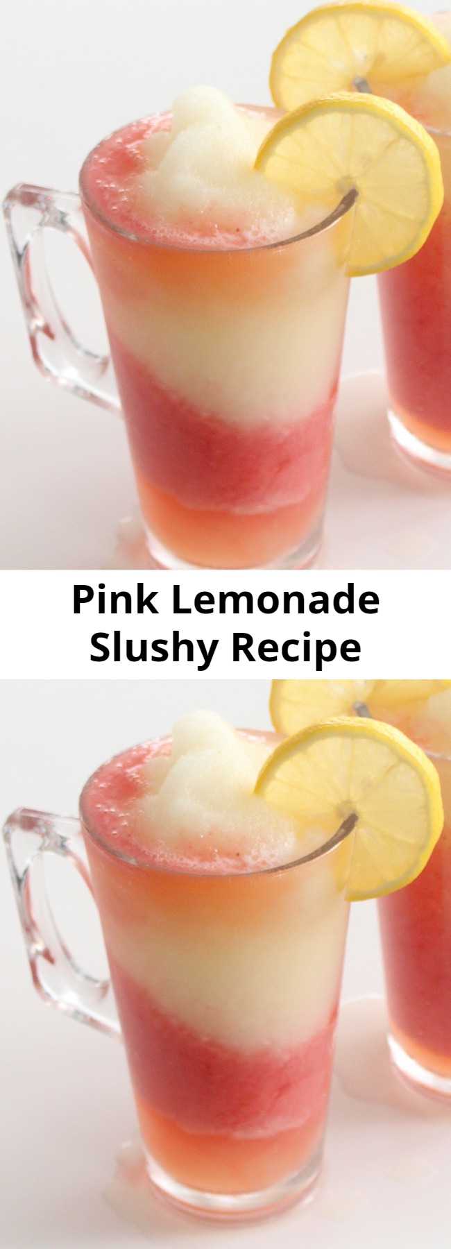 Pink Lemonade Slushy Recipe - A sweet frozen strawberry lemonade slushie to keep you cooled off on those hot days, or enjoy any time of the year.