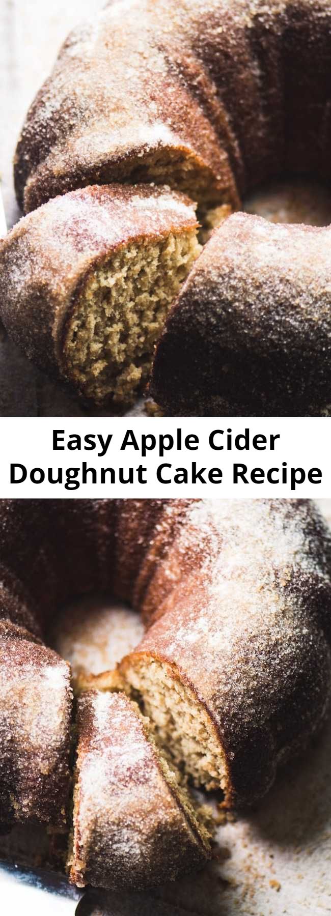Easy Apple Cider Doughnut Cake Recipe - A warm cinnamon apple cider cake that tastes just like Fall’s iconic apple cider doughnuts. It’s basically everything you love about the season, baked up in a bundt pan. #easy #recipe #cake #ciderdoughnuts #poundcake #bundtcake #applecake #best #dessert #fallrecipe #fall #apples #bundt #coffeecake #brunch