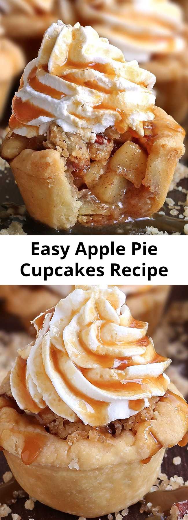 Easy Apple Pie Cupcakes Recipe - When you don’t feel like having an apple pie then these Apple Pie Cupcakes are just the best alternative that you can get. With press-in crusts, easy apple pie filling and a simple crumb topping, these cupcake-sized desserts don’t require any special rolling, weaving, or fluting skills to create impressive little treats.