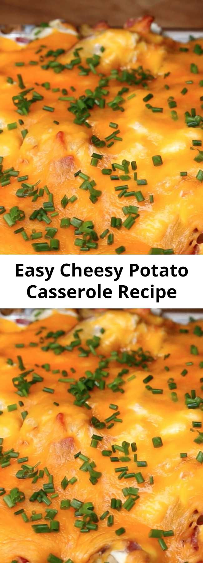 Easy Cheesy Potato Casserole Recipe - This cheesy potato casserole is the perfect way to feed a family of picky eaters. With all of the components of beloved loaded potato skins (like bacon, sour cream, and cheese), it’s practically impossible for anyone to dislike this casserole. It’s make-ahead friendly, filling, and easily made vegetarian by omitting the bacon. If you’re looking for the ultimate weeknight casserole, this is your recipe.