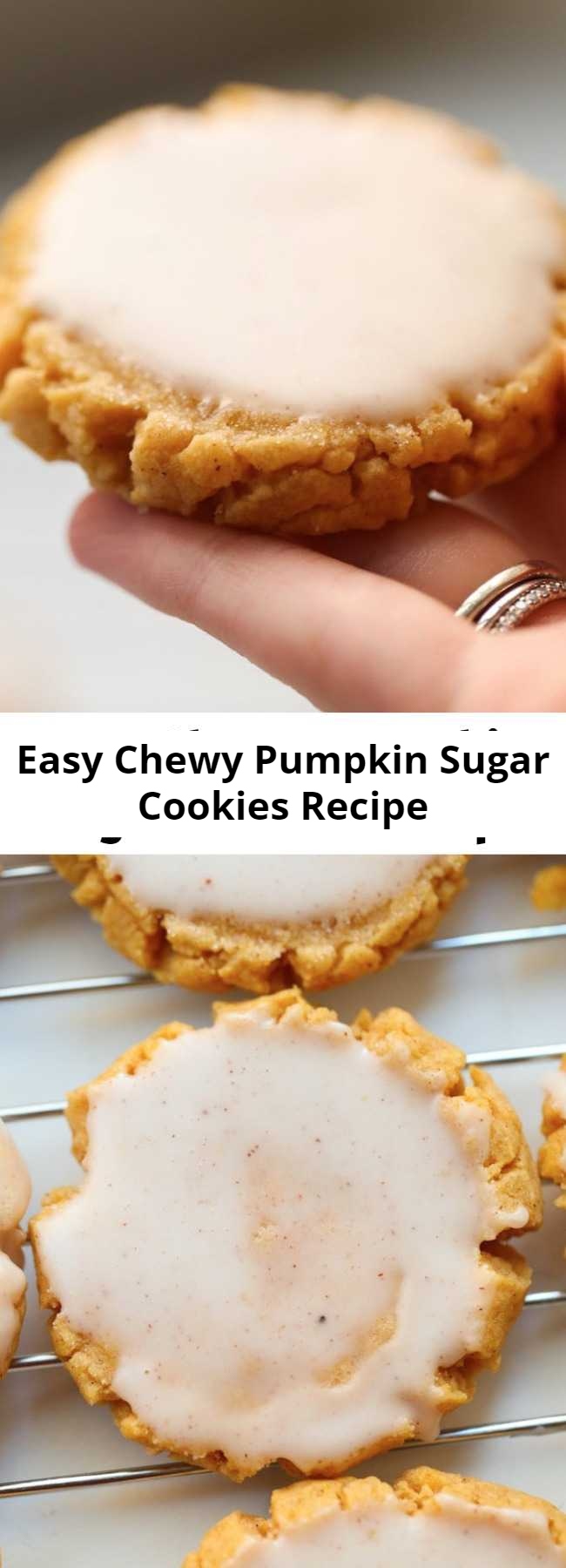 Easy Chewy Pumpkin Sugar Cookies Recipe - Sugar Cookies just got better with a little pumpkin! This recipe creates soft, chewy, lightly spicy glazed pumpkin sugar cookies that are perfect for Fall!