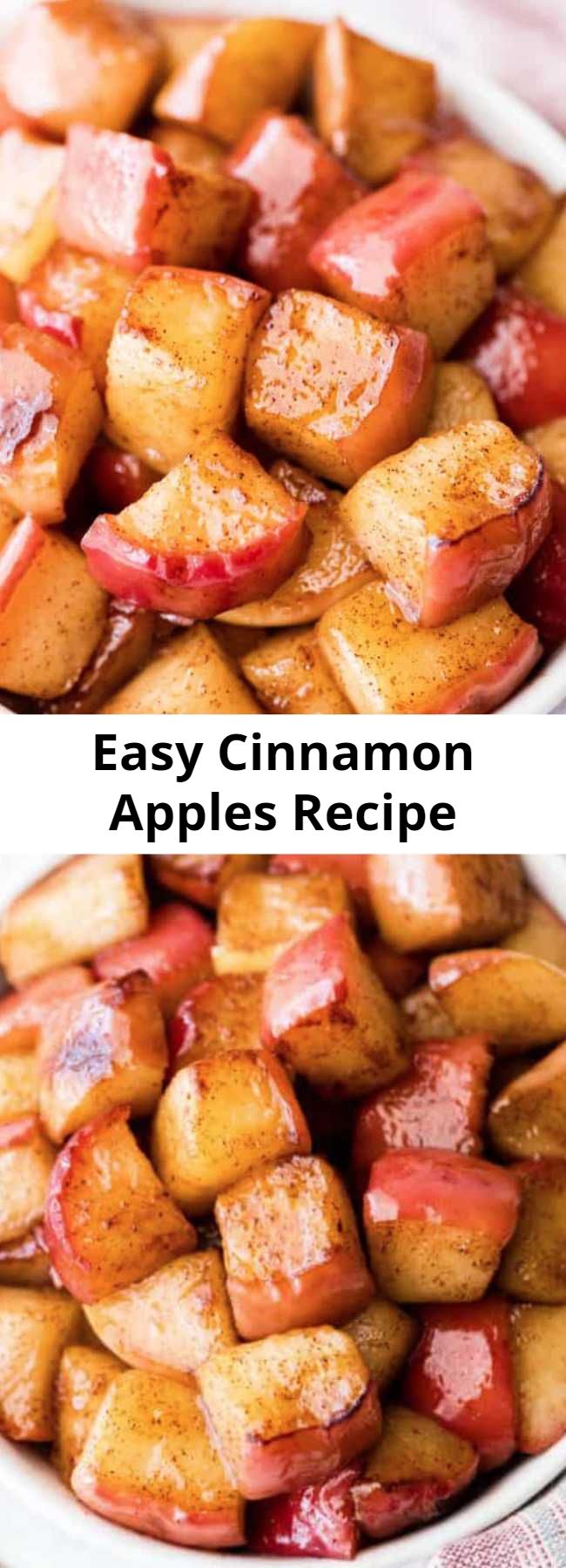 Easy Cinnamon Apples Recipe - These Stovetop Sautéed Cinnamon Apples taste like a warm apple pie, but they come together in 5 minutes and are SO much healthier! This recipe makes a perfect for breakfast, a snack, or dessert and is gluten, dairy and refined sugar free!