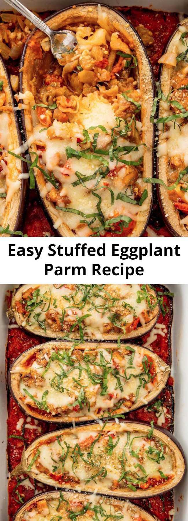 Easy Stuffed Eggplant Parm Recipe - Stuffed Eggplant Parm is the low-carb dinner that will make you actually want to eat vegetables. You won't miss the pasta.
