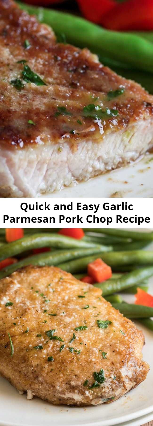 Quick and Easy Garlic Parmesan Pork Chop Recipe - This Garlic Parmesan Pork Chop Recipe is super quick and easy to make with a crispy Parmesan crust on the outside.